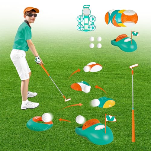 KalaDuck Kinder Golfspielzeug, Golfset mit Einziehbaren Golfschlägern, Automatisch Ballrückgabe, Golfbällen, Golfköpfen und Übungslöchern, Innen Außen Garten Sportspiel Geschenk für Jungen Mädchen von KalaDuck