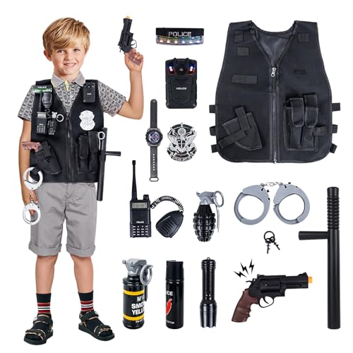 KalaDuck Polizei Kostüm für Kinder - Rollenspiel Weste Mit Spielzeug Zubehör, 12 Stücke Halloween Verkleiden Spiele Geschenk für Jungen Mädchen KalaDuck Polizei Kostüm für Kinder - Rollenspiel Weste Mit Spielzeug Zubehör, 12 Stücke Halloween Verkleiden Spiele Geschenk für Jungen Mädchen von KalaDuck