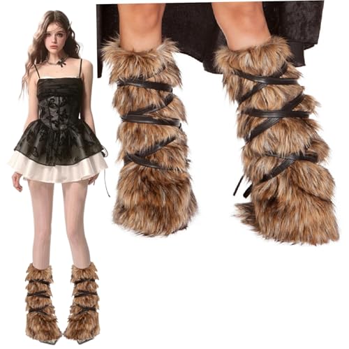 1 Paar Halloween pelzige Beinwärmer, 11,8 in Langen Wikinger Flauschigen Beinwärmer mit Lederpackung für Stiefel, Fuzzy -Beinwärmer für Cosplay -Krieger, Viking Kostümzubehör von Kalastussaari