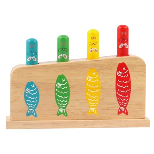 1 Set Baby Pop-up-Spielzeug mehrfarbiges Holzpop-up-Spielzeug mit 4 Katzenmuster-Spiel Stick Bildung Montessori Baby Spielzeug für Kinder Jungen Mädchen Alter seit mehr als 3 Jahren Pop-up-Babyspielz von Kalastussaari