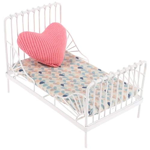 1:12 Puppenhausbett skalieren, Sternmuster Miniaturbettmöbel mit Kissen, Metallrahmen lebensechter Mini -Bett für Dollhouse Schlafzimmer (C) von Kalastussaari