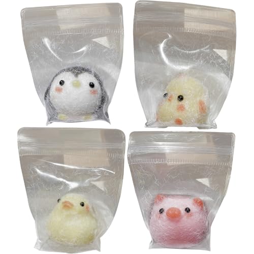 4pcs Squeeze Spielzeug 1.2x1.2 niedliche Tierstress Relief Toy Stress Relief Sensorisches Spielzeug weicher Tierteig Squeeze Spielzeug für Kinder Erwachsene, Ente + Schwein + Hühnchen + Pinguin von Kalastussaari