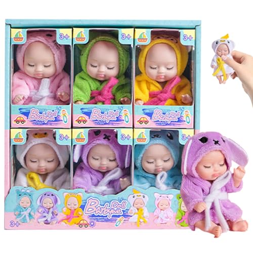 6 PCs kleine Babypuppen -Set 4,3x2 lebensechter Mini -Babypuppe, Möglichkeit realistische Babypuppe mit süßem weichem Bademantel, Schlaf kleine Babypuppe für Kleinkinder Kinder 3+, Geburtstagsgeschen von Kalastussaari