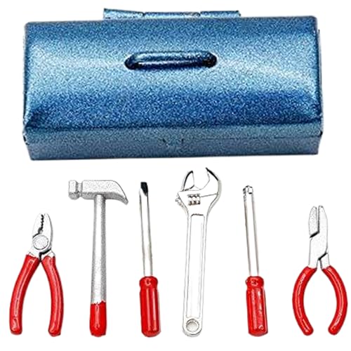 6PCS Mini Dollhouse Tool Set Mini Doll House Reparatur Multi -Tool mit Blue Miniature Tool Box 1/12 Skala -Zubehör Reparatur Mini -Werkzeuge mit Wrenth, Hammer und mehr Puppenhauszubehör von Kalastussaari