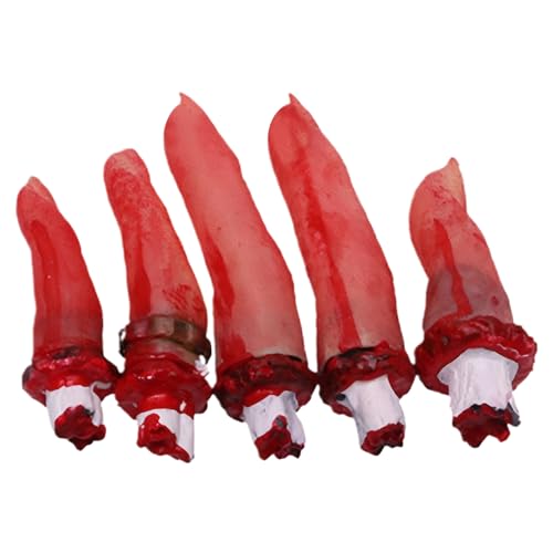 Abgetrennte Finger 5pcs/Set Realistic Bloapy Grus, gehacktes Fingerfinger mit gebrochenem Knochen 2,8-3,9 Zoll abgetrennte Körperteile für Halloween, Spukhaus von Kalastussaari