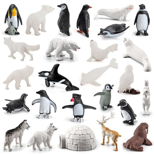 Arktische Pinguin -Figuren Spielzeugspielset, 26pcs kleine polare Tiere Figuren, realistische Kunststoff -Pinguin -Eisbären -Aktionsmodell für frühe Bildungsmodelle, Geburtstag Cupcake Toper von Kalastussaari