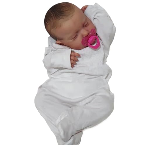 Babypuppe 19 Zoll realistische Silikon -Babypuppen mit Haaren und Schnuller Ganzkörper Reborn Kleinkindpuppen mit weißem Strampler Simulation Doll Baby für Kindergeschenke, Party -Gefälligkeiten Baby von Kalastussaari