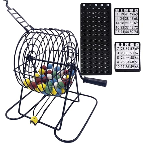 Bingo Set Deluxe Fun Bingo Game Set enthält 150 farbenfrohe Bingo-Chips, 18 Bingo-Karten, 75 Bingo-Bälle, 8 handgesiedelte Bingo-Käfig- und Board-Bingo-Sets für Erwachsene große Gruppe, Party, Bar Bi von Kalastussaari