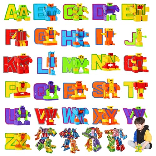 Brief Robots1 Set transformierbares kombinierbares Alphabet -Spielzeug pädagogischer Feinmotorikspielzeug für Alphabet -Lernhaushalte Vorschule Bildungsspielzeug, Kleinkindgeschenke, Briefroboter von Kalastussaari