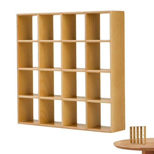 Dollhouse Bücherregal Realistisches Holz 1:12 Miniatur Bücherregal 16 Gitter Mini Display Regal Wand Rack Stand Dollhouse Möbel für Dollhouse Accessoires Dekorationen Holzfarbe, Dollhouse Bücherregal von Kalastussaari