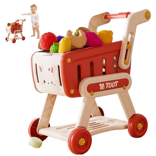 Einkaufswagen für Kinder große Kapazität Safety Kinder Einkaufswagen Set mit 13 PCs zufällige vorgetäuschte Obst- und Gemüse -Bildungsspielzeug für Lebensmittelgeschäfte, so tun Sie das Spiel, rot von Kalastussaari