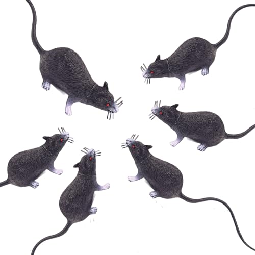 Gefälschte Ratte, 6pcs gruselige realistische Maus mit langem Schwanz, Mehrzweck-PVC-Plastikratten für Aprilscherz Tag Halloween Streich Partyzubehör/8 Zoll von Kalastussaari