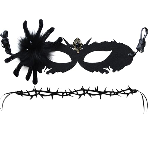 Halloween -Maske Black Masquerade Maske für Frauen mit einer Samt -Halskette Spinnen Halbgesicht Kostüm Maske Kostüm -Augenmaske Schleier für Weihnachten Halloween Cosplay Party, Halloween Maske von Kalastussaari