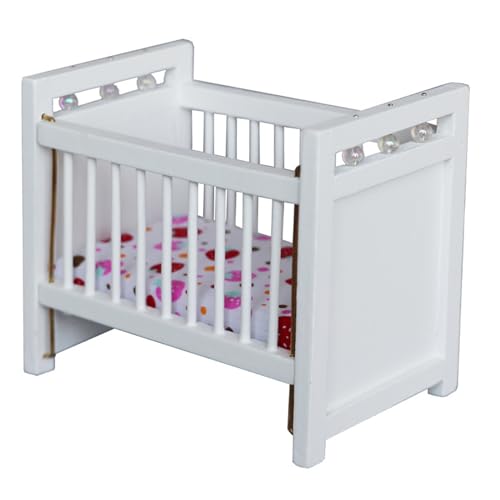 Holzbabypuppe Cradles, Miniaturpuppe Kinderbett, weißer Bambus Seidenbett Mini Möbel 1:12 Miniaturbett Dekoration Geschenk für Puppenhausliebhaber/4.4x3.2x2,8 von Kalastussaari