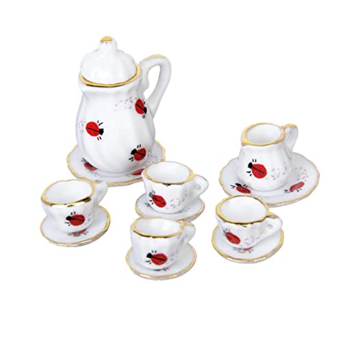 Kalastussaari 1/12 Miniaturporzellan Tee -Set, 15pcs Dollhouse Dekoration Zubehör Dish Cup Teller Ladybug Druck von Kalastussaari