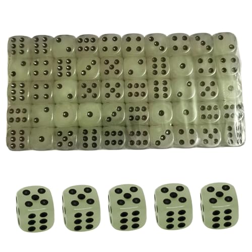 Kalastussaari 100 pcs d6 Sechsseitig Glühen im Dunklen Würfel, Acryl 16 -mm -Würfel -Set mit schwarzen Punkten für Tischbrettspiele, Partybevorzugungen von Kalastussaari