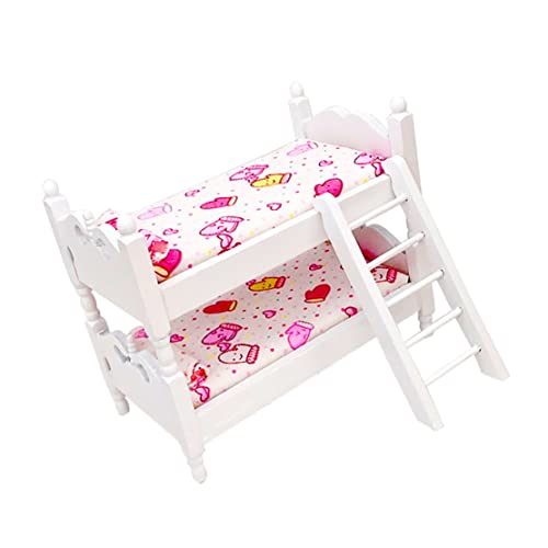 Kalastussaari 1pc Mini schöne Etagenbettmodell Dollhouse Möbelpuppenhaus Dekoration Puppenhaus Accessoire Miniaturbett für Puppenhaus, Handschuhmuster Puppenzubehör von Kalastussaari