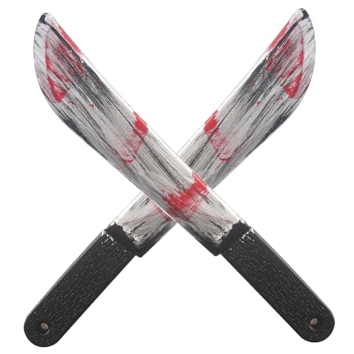 Kalastussaari 2 PCs Halloween -Messer, realistische blutige Metzgermesser -Requisiten, 2,2x15,7in Plastikhandwerksspielzeugmesser für Party, Streich, Cosplay, Dekorationen gefälschter Messer von Kalastussaari