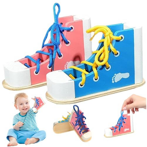 Kalastussaari 2pcs Schuhbindungen Praxis für Kinder, Holzschnüre-Sneaker-Schuhbindungs-Praxis Lernen, Schuhe zu binden. von Kalastussaari