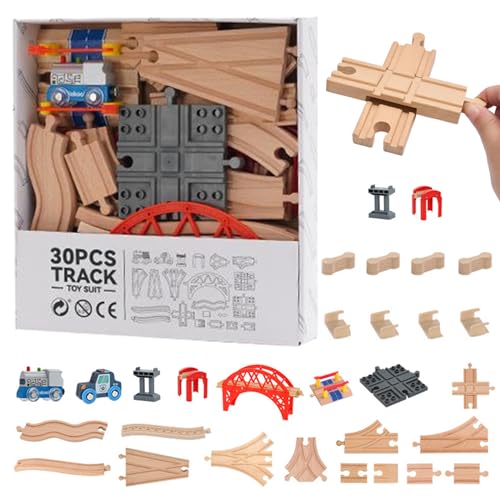 Kalastussaari 30pcs/Set -Zug -Set umfassen eine splabbare Holz -Bahnbahn, Zugspielzeug und Autospielzeug, frühzeitiger Holzzug Set für Kleinkinder 3+ Holzzug Set von Kalastussaari