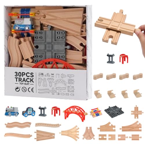 Kalastussaari 30pcs/Set-Zug-Set umfasst eine splabbare Holz-Bahnbahn, Zugspielzeug und Autospielzeug, frühzeitiger Holzzug Set für Kleinkinder 3+ Zugset für Kleinkinder 2-4 von Kalastussaari