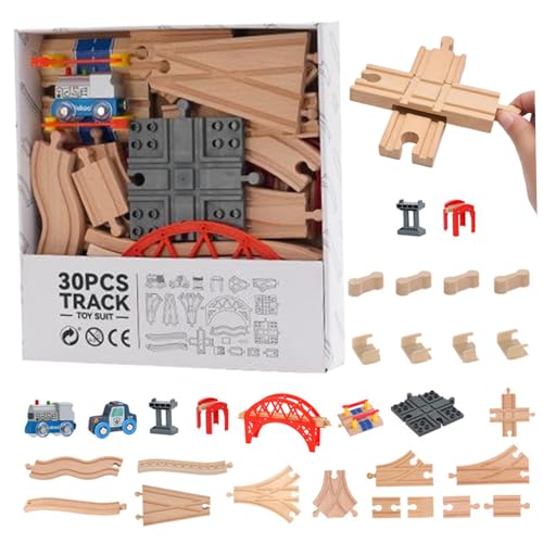 Kalastussaari 30pcs/Set -Zug -Zug -Set umfassen eine splabbare Holz -Bahnbahn, Zugspielzeug und Autospielzeug, frühzeitiger Holzzug Set für Kleinkinder 3+ Zugset von Kalastussaari