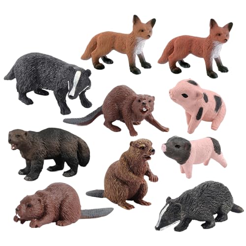 Kalastussaari Animalfiguren Spielzeug, 10pcs Animals Aktionsmodell umfasst Dadger Beaver Anterine Wolverine, Bildungsspielzeugkuchen -Topper -Geburtstagsgeschenk für Kinder Jungens Mädchen Mädchen von Kalastussaari