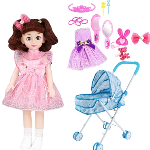 Kalastussaari Babypuppen- und Kinderwagen -Set Faltbarer Babypuppenwagen Set mit Babypuppenzubehör tragbarer Baby Kinderwagen Spielzeug für Mädchen Kleinkinder tun, um Geschenke zu Spielen, Babypuppe von Kalastussaari