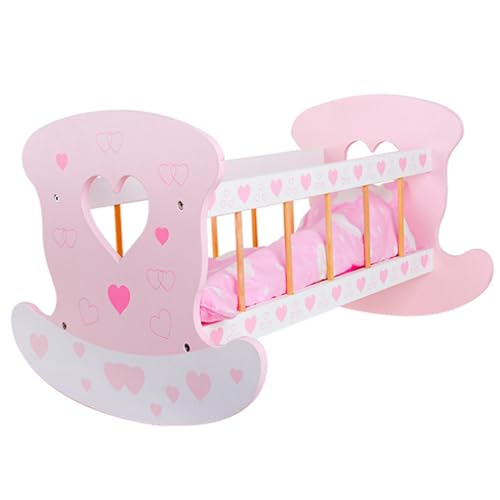 Kalastussaari Babypuppenkrippe für 18 -Zoll -Puppen, Holzbabypuppenbett mit Pad, Decke und Kissen, niedliche rockige Babybettspielzeug für Kinder im Alter von 3+ Geschenken Babypuppenbett von Kalastussaari