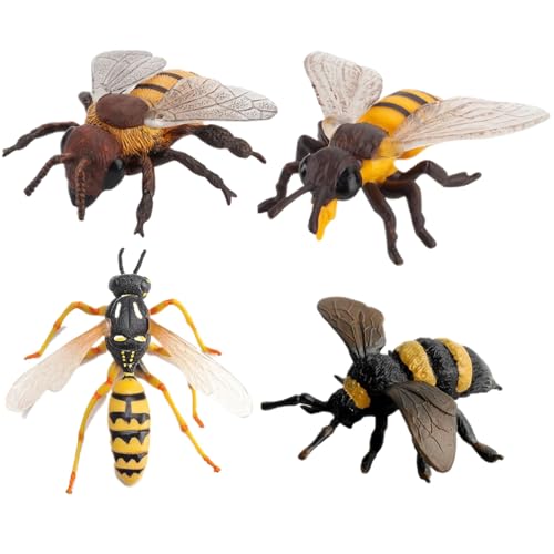 Kalastussaari Bienenfiguren, 4pcs Honeybee Insektenspielzeug, PVC Realistic Bees Model, pädagogisches Lernspielzeug -Wissenschaftsprojekt, Kuchen -Toper -Tierfiguren für Kinder Jungens Mädchen von Kalastussaari