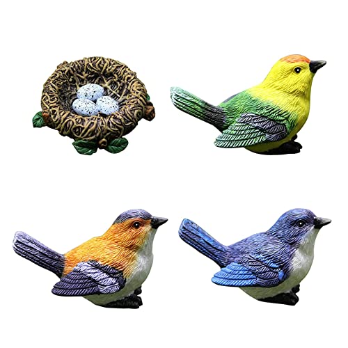 Kalastussaari Birds Decor -Figuren, 4PCS Miniaturvogel -Figuren und Nest -Kit, Vogelgarten Statuen im Freien Dekore Harz Rasen Ornamente für Gartendekoration im Freien von Kalastussaari