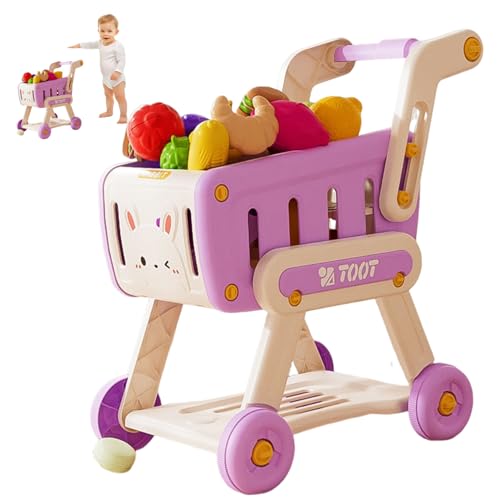 Kalastussaari Einkaufswagen für Kinder, Kinder Einkaufswagen Wagen Spielen Set 13PCS zufällig vorgetäuscht Obst und Gemüse -Bildungsspielzeug für Lebensmittelgeschäfte, so tun Sie das Spiel, lila von Kalastussaari