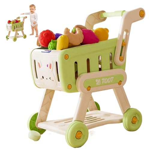 Kalastussaari Einkaufswagen für Kinder, Kinder im Einkaufswagen Wagen Spielen Set 13PCs zufällig tun Obst- und Gemüse -Bildungsspielzeug für Lebensmittelgeschäfte so tun, als Spielen, grün von Kalastussaari