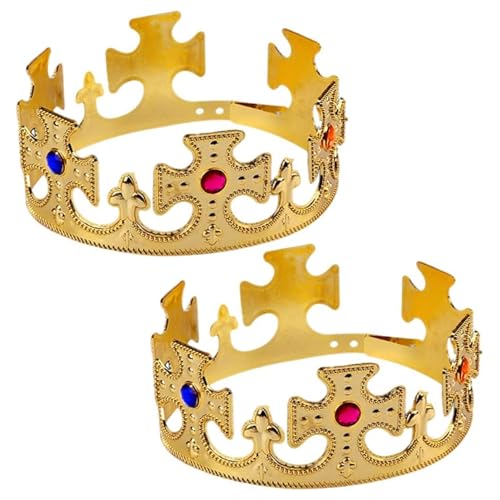 Kalastussaari Gold Plastic King Crown, 2PCS Royal Jeweled Crows, Könige und Queens Prince Kostümzubehör, Halloween Request für Kinder Jungens von Kalastussaari