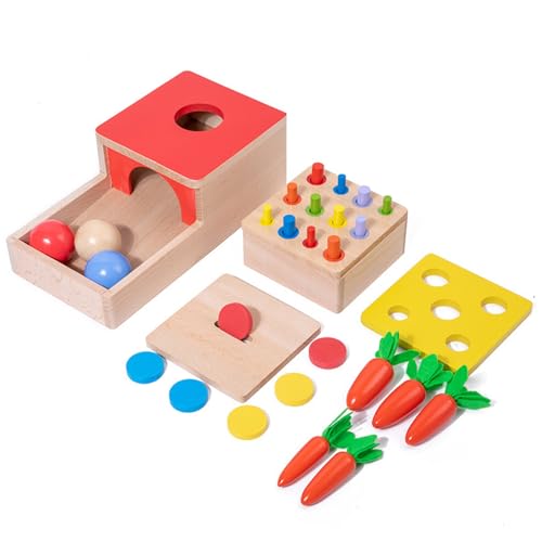 Kalastussaari Holzmontessori Toys Kleinkinder Spiel Kit, 4 in 1 Matching -Box -Sortierblöcken Manipulative Vorschule Lernen Bildungspulting Spielzeug für Kinder von Kalastussaari