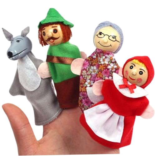 Kalastussaari Kids Hand Puppet Set, 4pcs/Set Little Red Riding Hood Handy Puppen Spielzeug, interaktive Rolle Spielen Cartoon Puppentheater für Kinder Kleinkindgeschenke Geschichtenerzählen von Kalastussaari