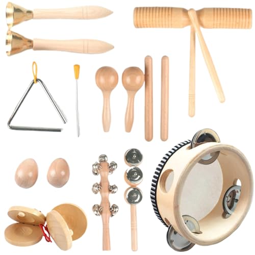 Kalastussaari Kids Musical Instruments Set, 10pcs/Set Natural Holzmusikinstrumente, Montessori Baby Musikinstrumente für Kleinkinder 3-5 von Kalastussaari