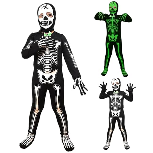 Kalastussaari Kleinkind -Skelettkostüm, im dunklen Skelettkostüm, schwarzen Skelebones Jumpsuit mit Handschuhen, Knochen Halloween -Kostüm für Jungens und Mädchen (M) leuchtet von Kalastussaari