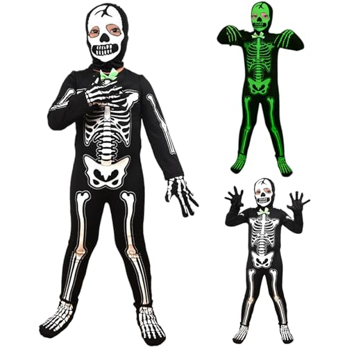 Kalastussaari Kleinkind -Skelettkostüm, im dunklen Skelettkostüm, schwarzer Skelebones Jumpsuit mit Handschuhen, Knochen Halloween -Kostüm für Jungens und Mädchen (S) leuchtet von Kalastussaari