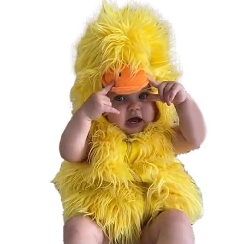 Kalastussaari Kleinkindbaby Duck 𝙲ostume, Halloween Kostüm Tierhülse mit Kapuze, süße Reißverschluss Baumwollmischte Duck Kostüm für 90 cm Höhe von Kalastussaari