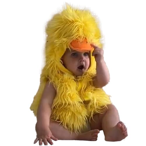 Kalastussaari Kleinskindbaby Ente 𝙲ostume, Kapuze Zipper Baumwollmischte Duck Kostüm, Halloween Boy Girl Chick Weste Plüsch Strampler ärmellose Kapuze -Weste Tier für 110 cm Höhe von Kalastussaari