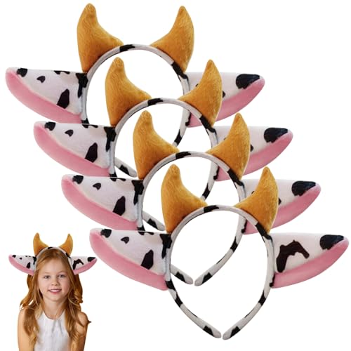 Kalastussaari Kuhstirnband 4pcs Soft Plüsch Cosplay Kuh Ohr Ohrstirnband süße Kuhohren und Horn Haar Hoop Cosplay Kostümzubehör für Mädchen Frauen Party Kostüm Kuh Ohren Stirnband von Kalastussaari