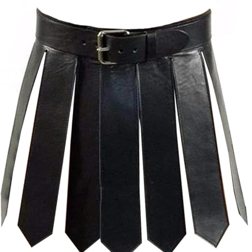 Kalastussaari Mittelalterliches Kostüm, PU Leder Römischer Rock verstellbar mittelalterlicher Krieger Tassel Taillengürtel mit Schnalle Kilt für Männer Frauen Party Cosplay, Schwarze Rock Männer von Kalastussaari