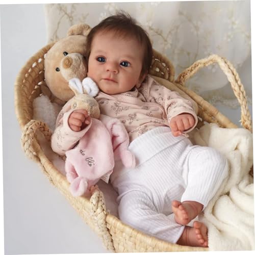 Kalastussaari Realistische Babypuppe 19 Zoll gekleidete Babypuppe mit großem Auge, Baumwollkörper, Haaren und Silikonarmen und Beinen entzückende kuschelige Mädchenspielzeug für das Spielen Babypuppe von Kalastussaari