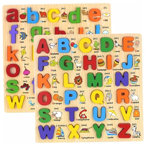 Kalastussaari Russische Alphabet-Puzzlernwörter, 2pcs Holzset, Form und Farb-ABC-Puzzle, frühes Lernen Alphabet-Rätsel für Kleinkinder 1-3+ von Kalastussaari