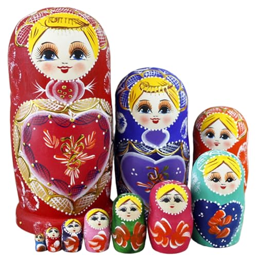 Kalastussaari Russische Nistpuppen, 10pcs Mädchenmuster Matryoshka -Puppe, hölzerne farbenfrohe Matrioshka Russische Nistpuppen Stapelspielzeug für Kinder, Heimdekoration, Geschenke für Kinder von Kalastussaari