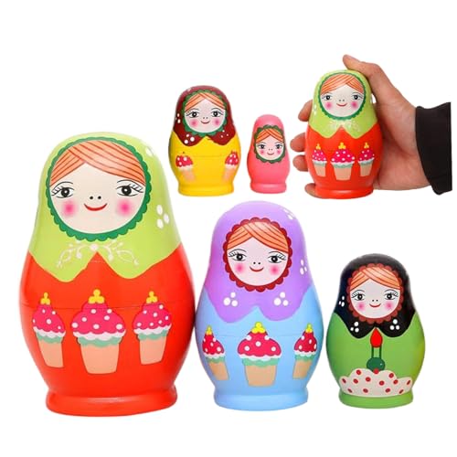 Kalastussaari Russische Nistpuppen, 5 Schicht Holzmatryoshka -Puppen, farbenfrohe Mädchen Muster Glatte Holznistpuppen für Kinder für Kinder Erwachsene Ostern Muttertag Geburtstagdekoration von Kalastussaari