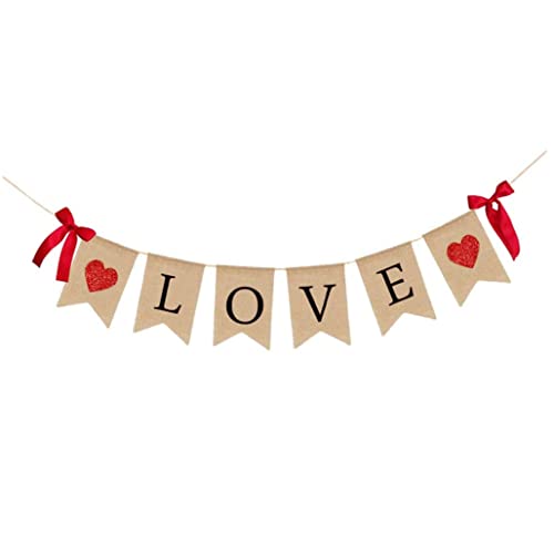 Kalastussaari Sacklap Love Banner, Heart Bunting Garland Banner für Valentinstag Hochzeitsfeier Jubiläum Tag Dekorationen Vorräte von Kalastussaari