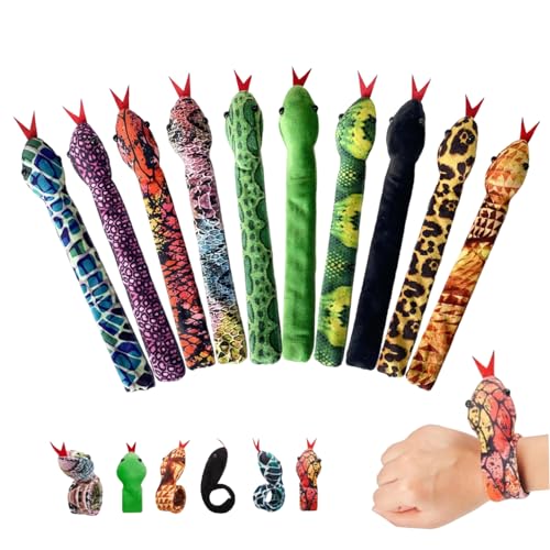 Kalastussaari Schlangenschläge Armband, 10pcs Reptilien -Schnappbänder, Fuzzy Animal Snake Armband, 11,81 Zoll Plüsch lebensechter gruseliger Slap -Bänder für die Halloween -Osterparty von Kalastussaari