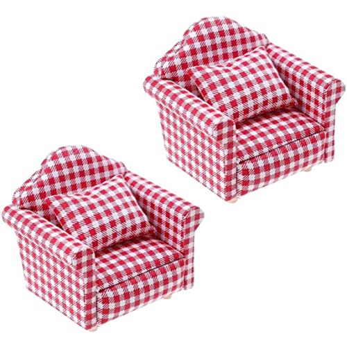 Kalastussaari Skala DIY Dollhouse Sofa Sessel mit Kissen Mini Puppen Hausmöbel Couch & Stuhl Miniatur Holzmöbel Handgemachte Handwerksmittel rot Karierte Puppenhaus Spielzeugpuppenzubehör rot 2 PC von Kalastussaari